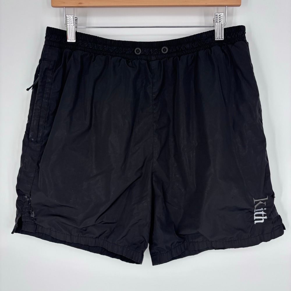 Kith Gym Shorts Mens M Black Embroidered Logo Mesh Lined Streetwear *FLAWS